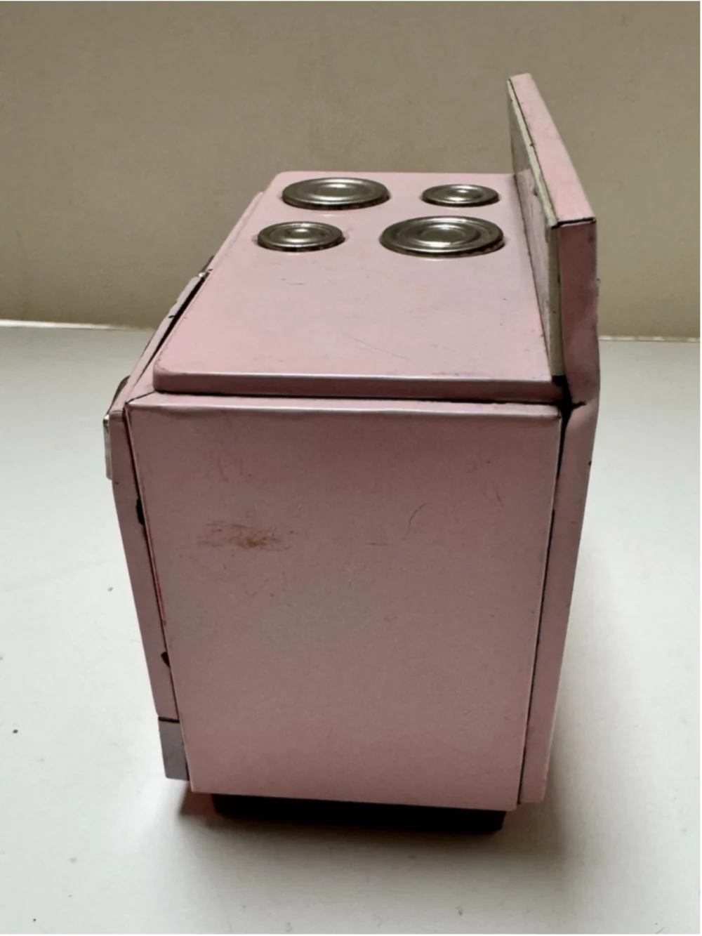 Vintage 1950s Japan Pink Metal Or Tin Doll Stove Oven MCM